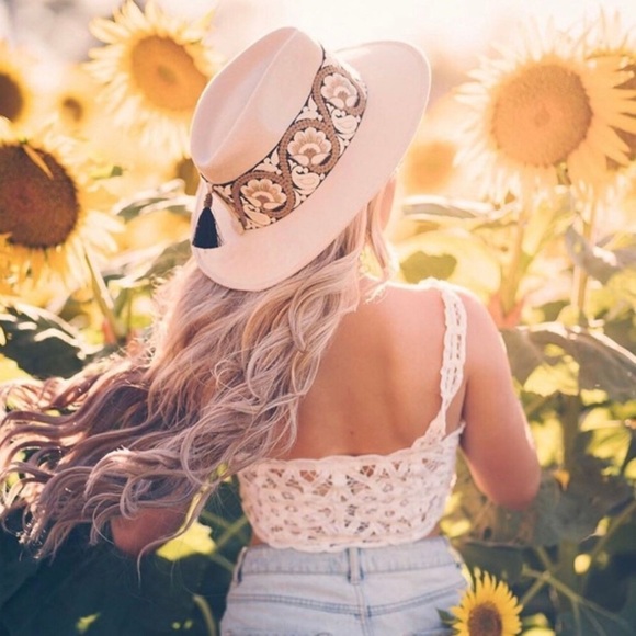 Hats N' Roses Stephanie Danielle Fedora Cowboy Hat Aurora Ivory Embroidered L - Picture 13 of 15